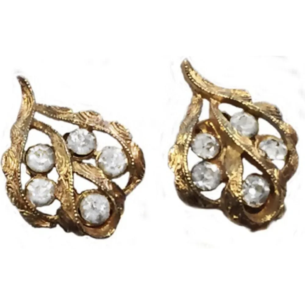 DETAILED GOLDTONE CRYSTAL OPEN WORK CORO VTG CLIPS